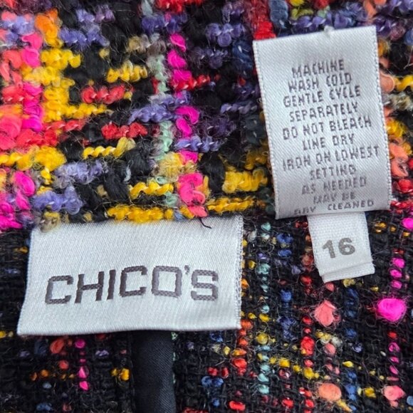 Chicos Multicolor Chenille Tweed Button-Front Jacket Size 16 Bright Warm Classic - Picture 7 of 7